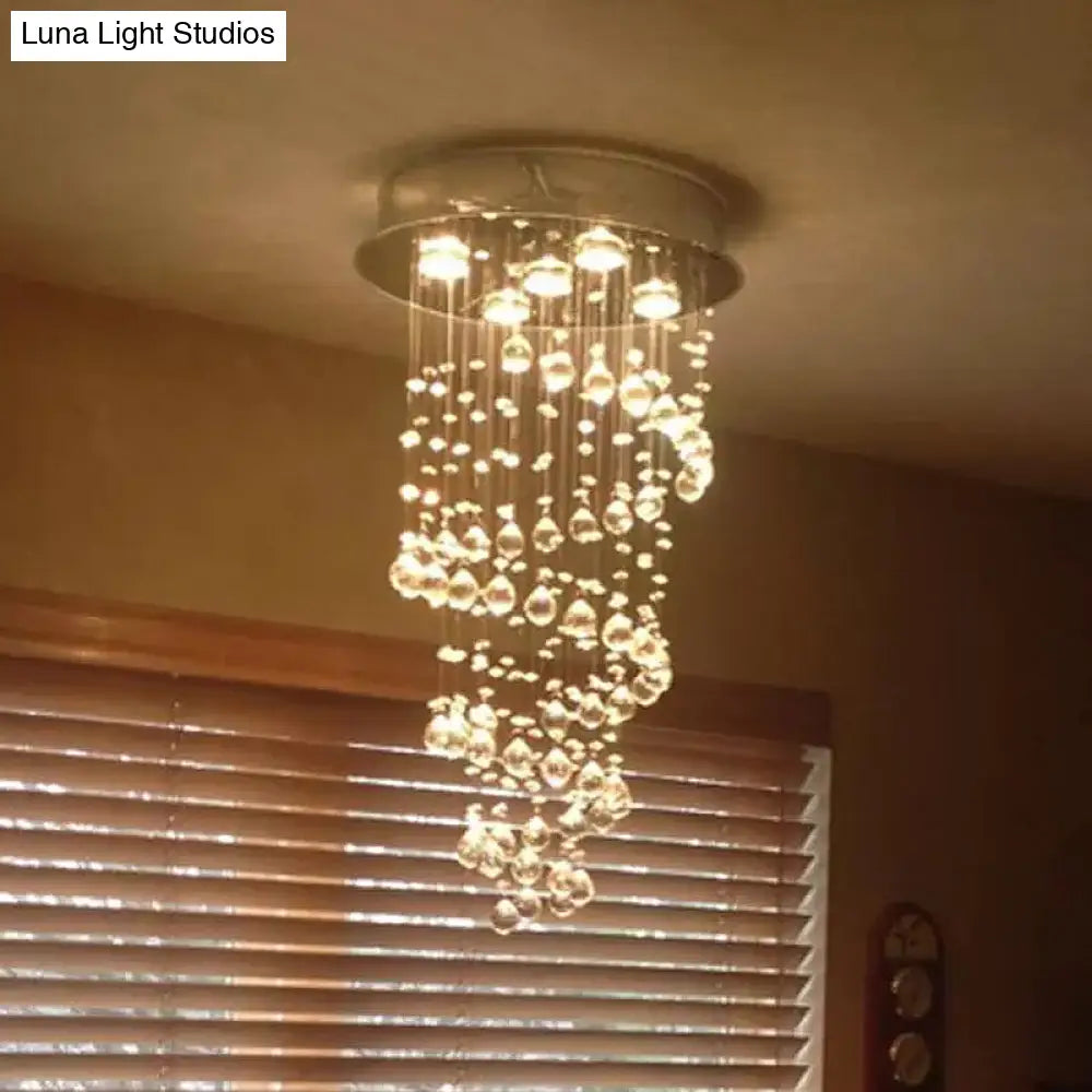 Modern 5-Light Crystal Ceiling Lamp In Stainless Steel For Bedroom Stainless-Steel