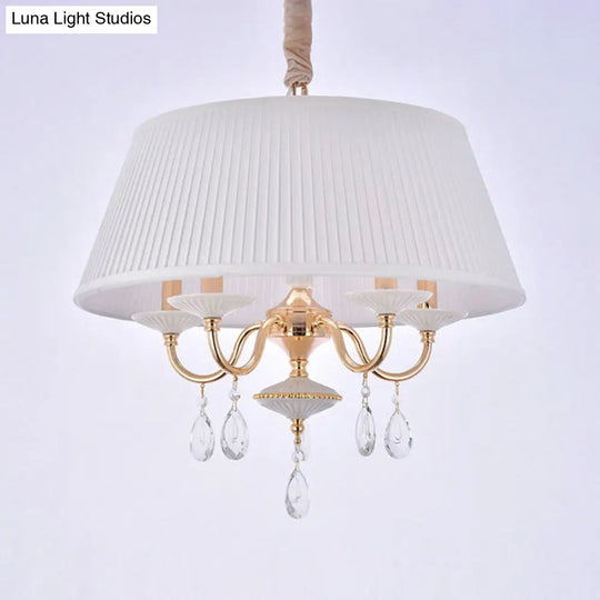 Modern 5-Light Fabric Shade Chandelier With Tapered Drum Design In White/Grey