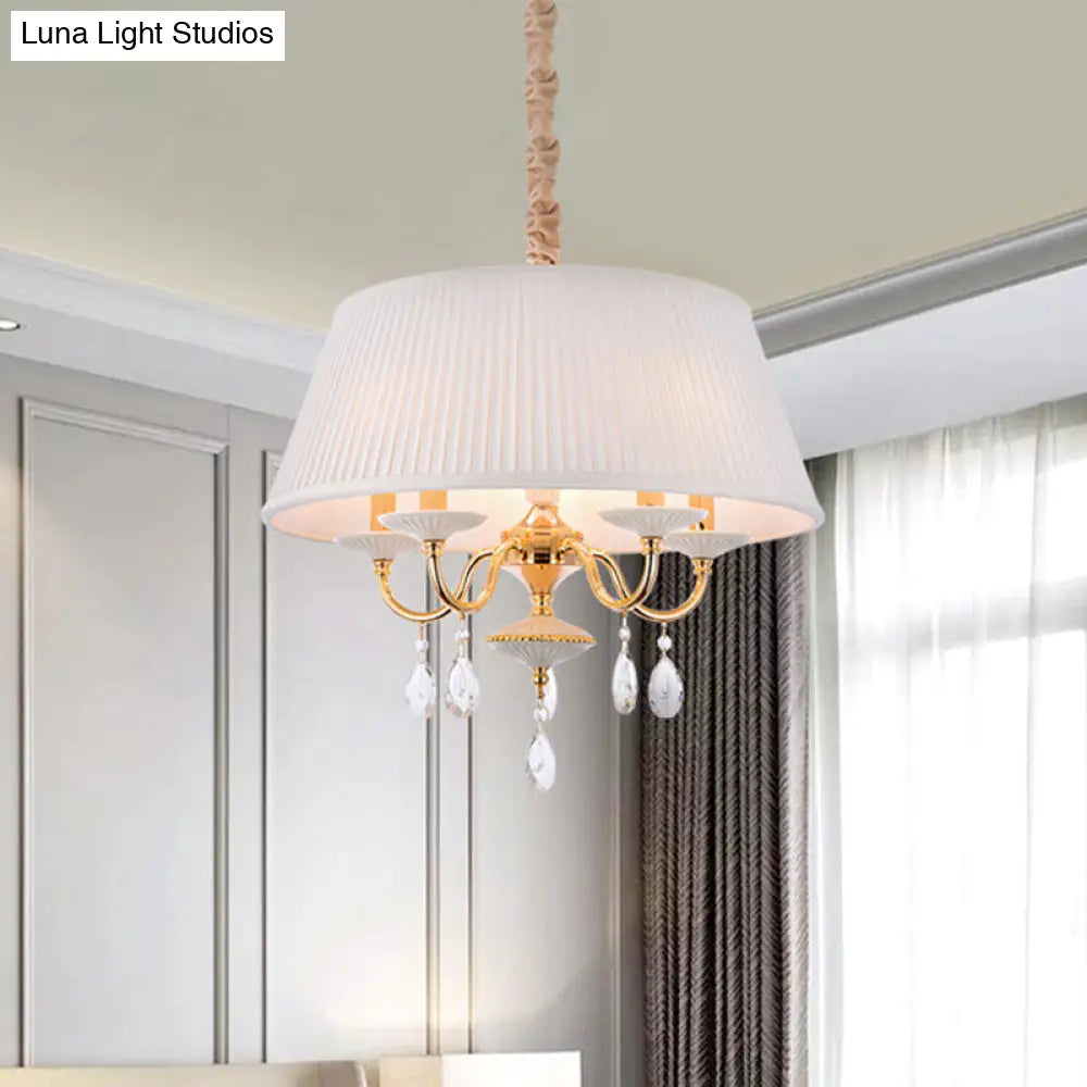 Modern 5-Light Fabric Shade Chandelier With Tapered Drum Design In White/Grey