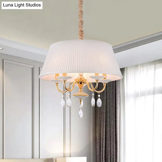 Modern 5-Light Fabric Shade Chandelier With Tapered Drum Design In White/Grey