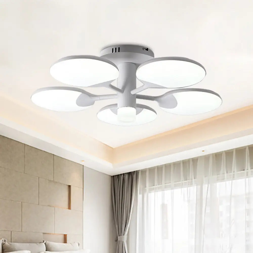 Modern 5 - Light Flush Led Ceiling Fixture With Acrylic Shade - White Table Tennis Theme