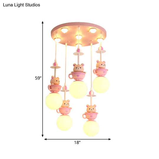 Modern 5-Light Pink Nursery Lamp With Cream Glass Shades Warm/White Lighting