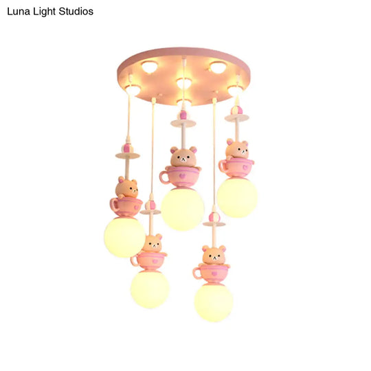 Modern 5-Light Pink Nursery Lamp With Cream Glass Shades Warm/White Lighting