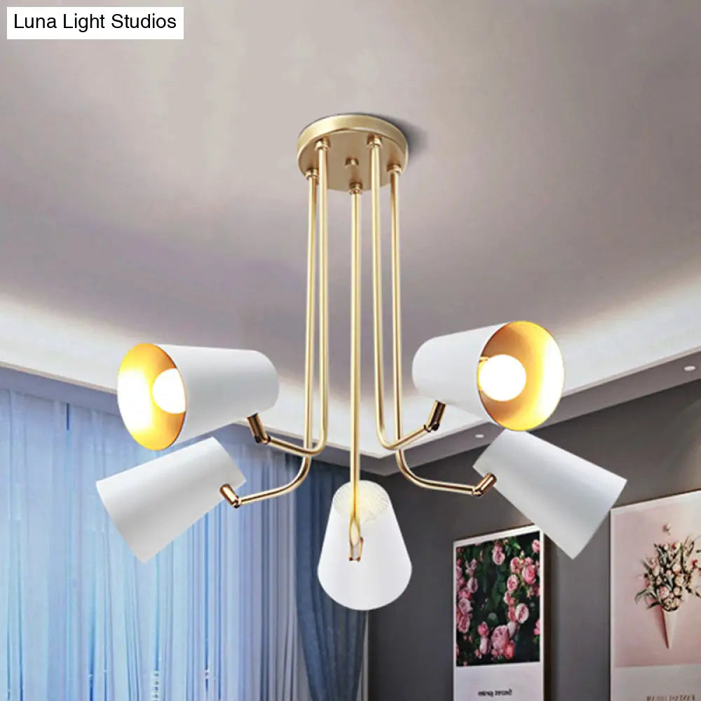 Modern 5-Light White Chandelier: Rotatable Coolie Shade Pendant For Study Room