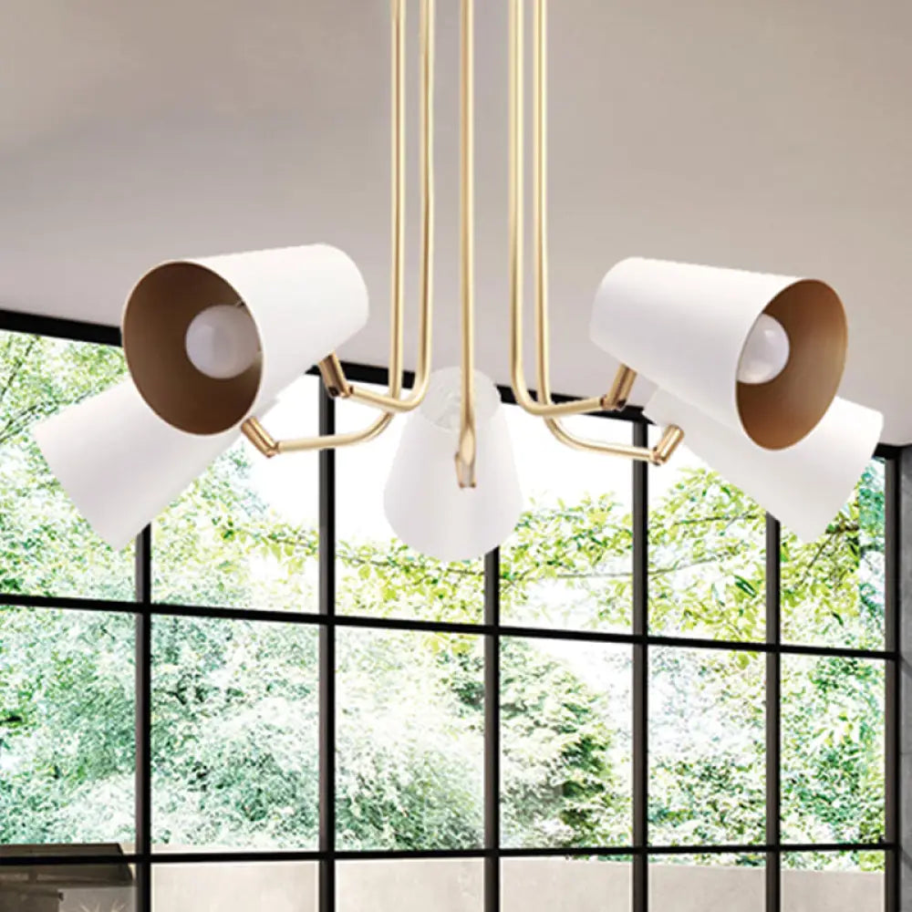 Modern 5-Light White Chandelier: Rotatable Coolie Shade Pendant For Study Room