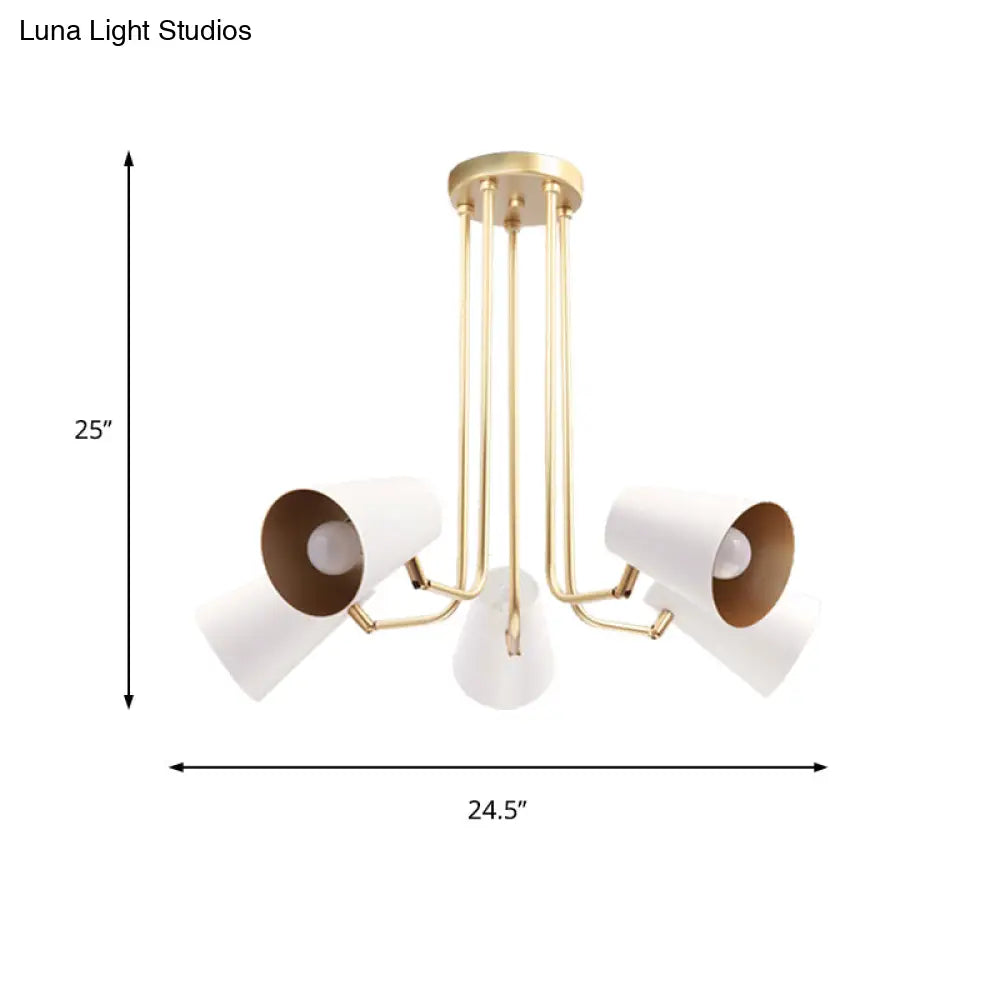 Modern 5-Light White Chandelier: Rotatable Coolie Shade Pendant For Study Room