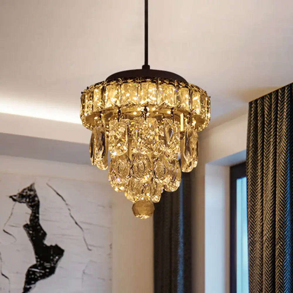 Modern 5-Tier 1-Light Mini Pendant Lamp With Clear Crystal Suspension