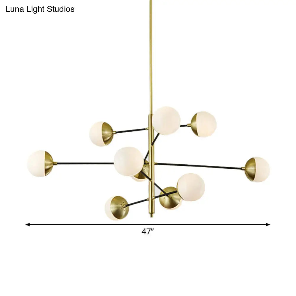 Modern 10-Light Gold Chandelier With Ivory Ball Glass 5 Tiers - Dining Room Pendant Light