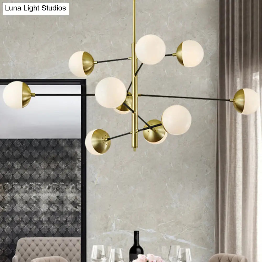 Modern 10-Light Gold Chandelier With Ivory Ball Glass 5 Tiers - Dining Room Pendant Light