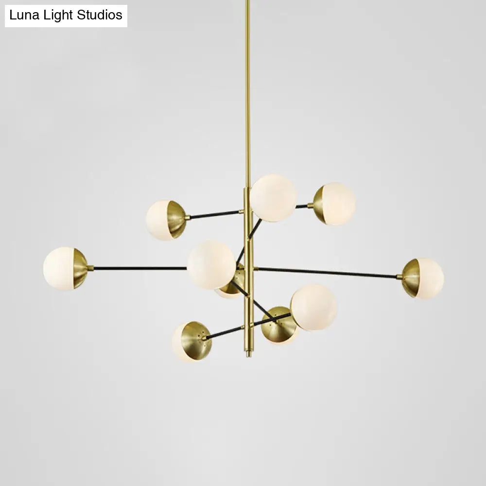 Modern 10-Light Gold Chandelier With Ivory Ball Glass 5 Tiers - Dining Room Pendant Light