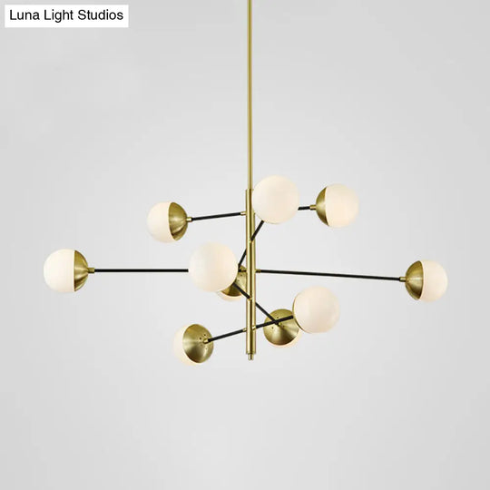 Modern 10-Light Gold Chandelier With Ivory Ball Glass 5 Tiers - Dining Room Pendant Light