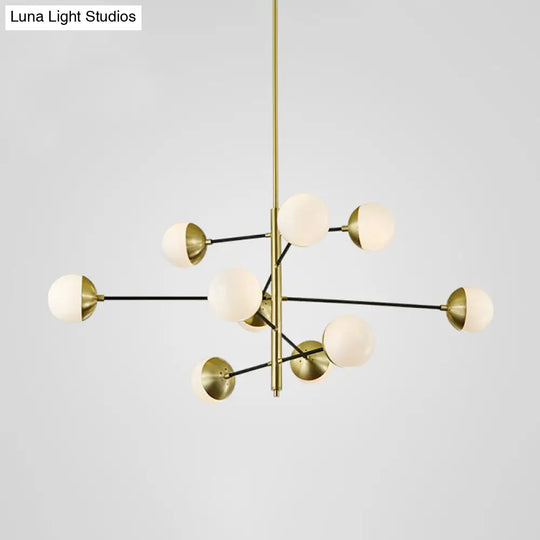 Modern 5-Tier Ivory Ball Glass Chandelier - Gold 10-Light Pendant Light For Dining Room