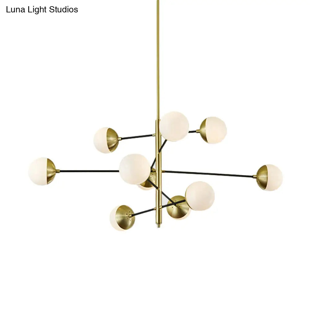 Modern 10-Light Gold Chandelier With Ivory Ball Glass 5 Tiers - Dining Room Pendant Light