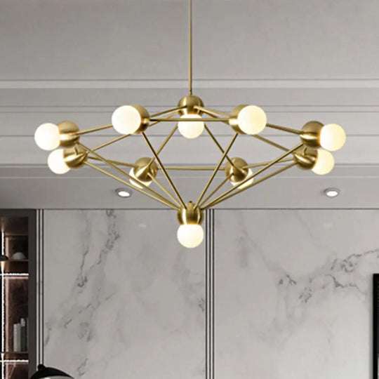 Modern 6/8/10-Light Hanging Chandelier Kit In Black/Gold With Geometric Metal Arm - Ideal For