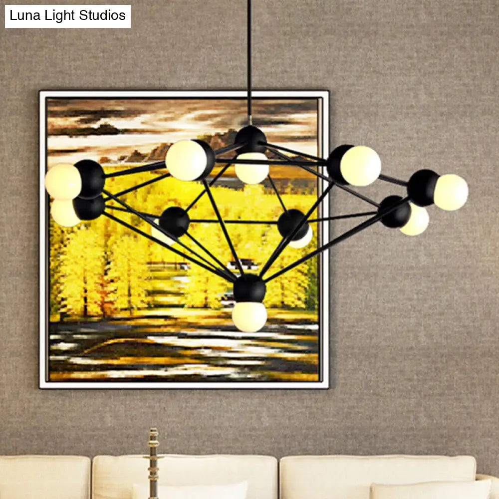 Geometric Metal Arm Chandelier 6/8/10-Light Living Room Hanging Light In Black/Gold 10 / Black