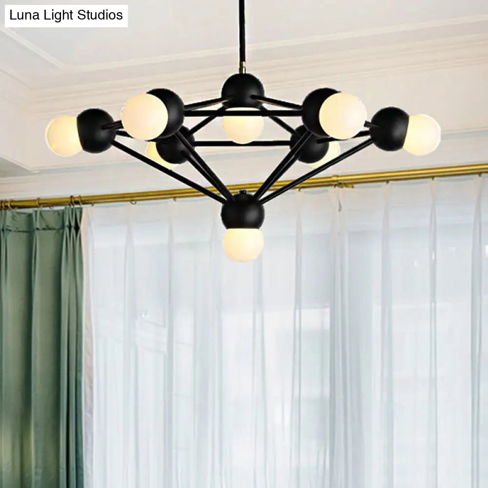 Geometric Metal Arm Chandelier 6/8/10-Light Living Room Hanging Light In Black/Gold 8 / Black