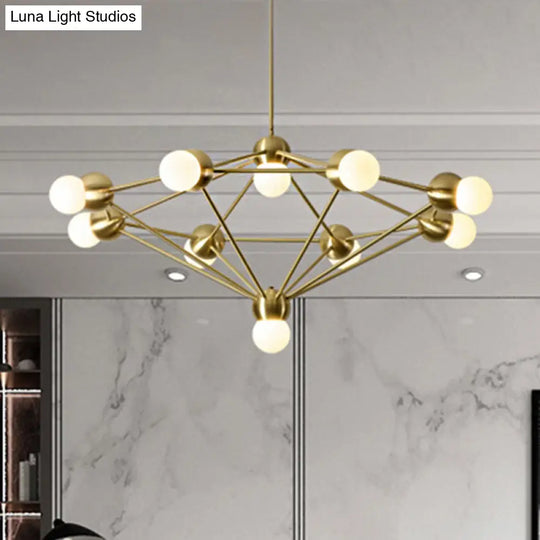 Geometric Metal Arm Chandelier 6/8/10-Light Living Room Hanging Light In Black/Gold 10 / Gold