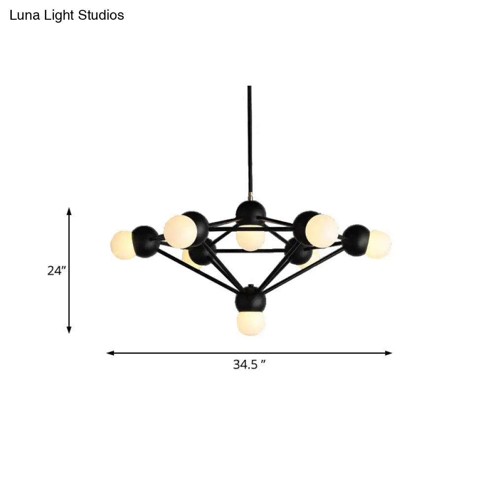 Modern 6/8/10-Light Hanging Chandelier Kit In Black/Gold With Geometric Metal Arm - Ideal For