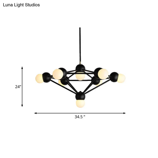 Modern 6/8/10-Light Hanging Chandelier Kit In Black/Gold With Geometric Metal Arm - Ideal For