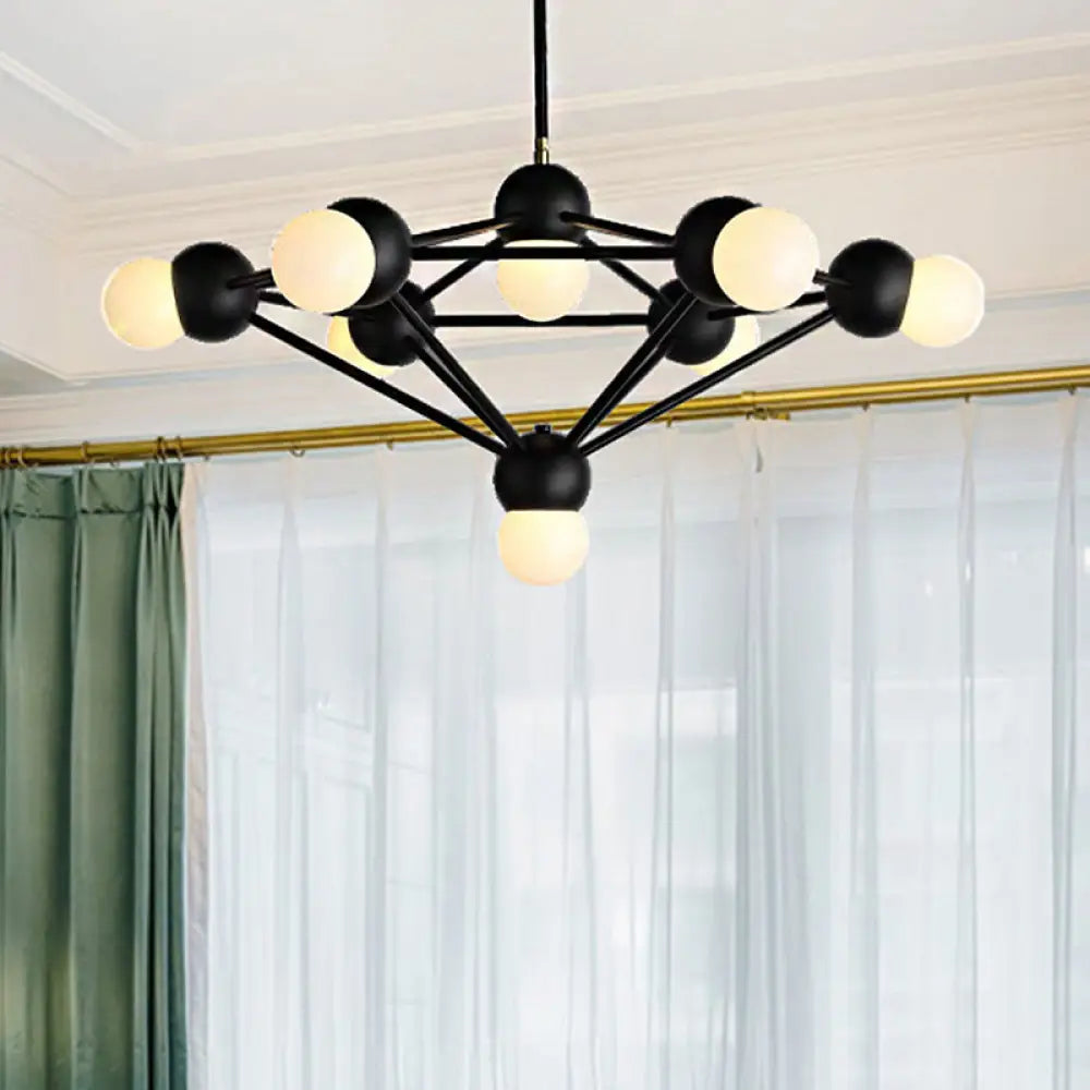 Modern 6/8/10-Light Hanging Chandelier Kit In Black/Gold With Geometric Metal Arm - Ideal For