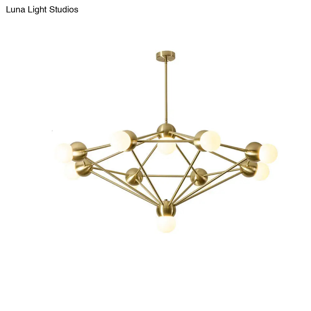 Geometric Metal Arm Chandelier 6/8/10-Light Living Room Hanging Light In Black/Gold