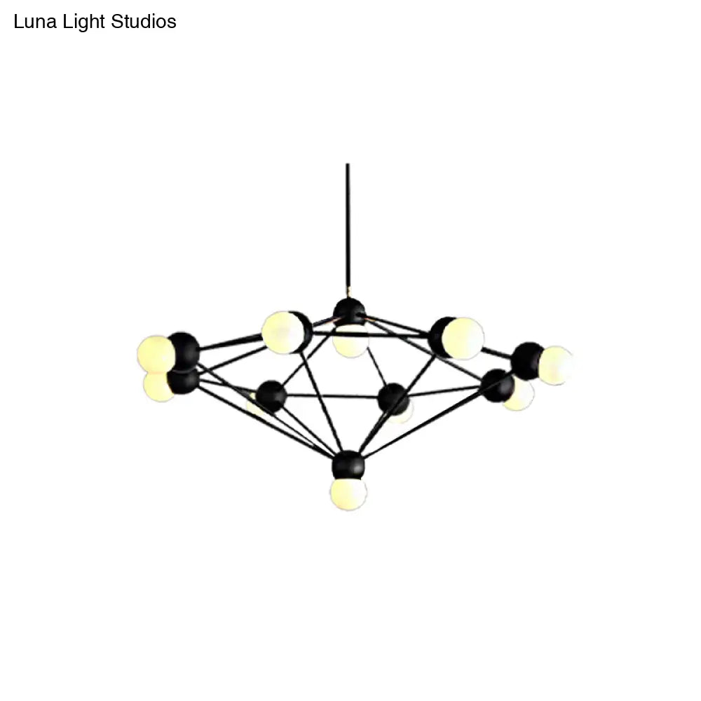 Modern 6/8/10-Light Hanging Chandelier Kit In Black/Gold With Geometric Metal Arm - Ideal For