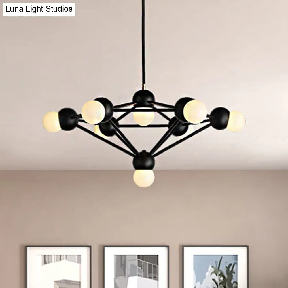 Geometric Metal Arm Chandelier 6/8/10-Light Living Room Hanging Light In Black/Gold