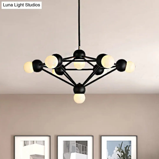 Modern 6/8/10-Light Hanging Chandelier Kit In Black/Gold With Geometric Metal Arm - Ideal For