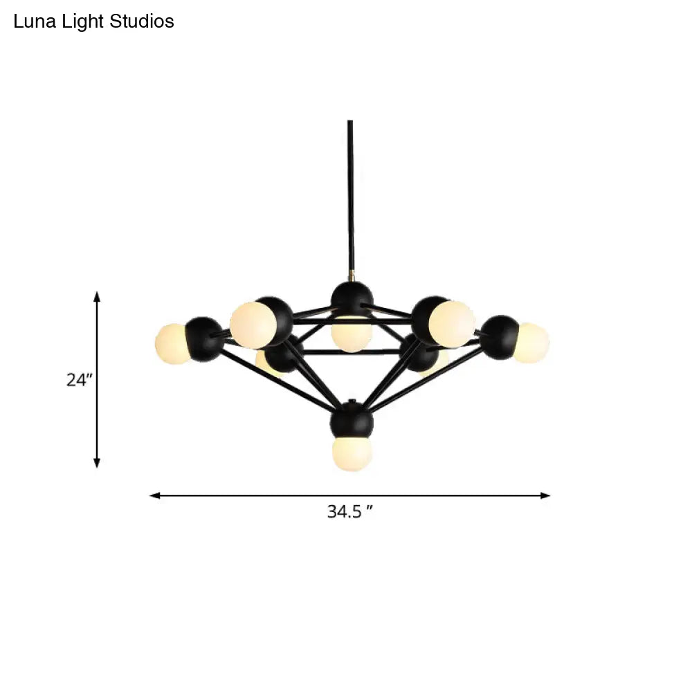 Geometric Metal Arm Chandelier 6/8/10-Light Living Room Hanging Light In Black/Gold