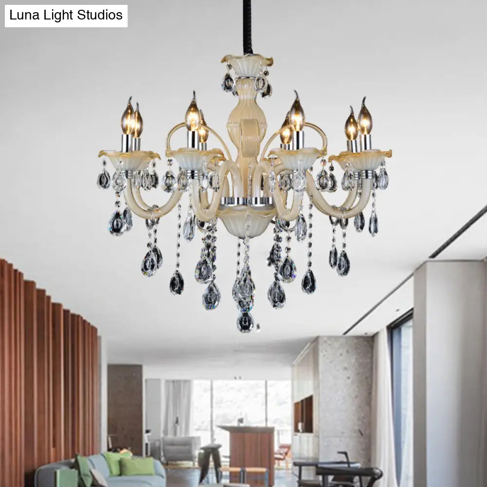 Modern 6/8/18-Light Faceted Crystal Candle Chandelier - Tan Ceiling Lamp For Living Room Multiple