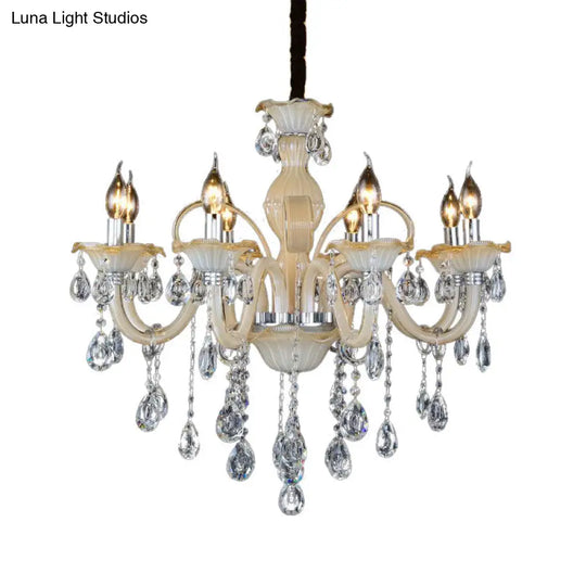 Modern 6/8/18-Light Faceted Crystal Candle Chandelier - Tan Ceiling Lamp For Living Room Multiple