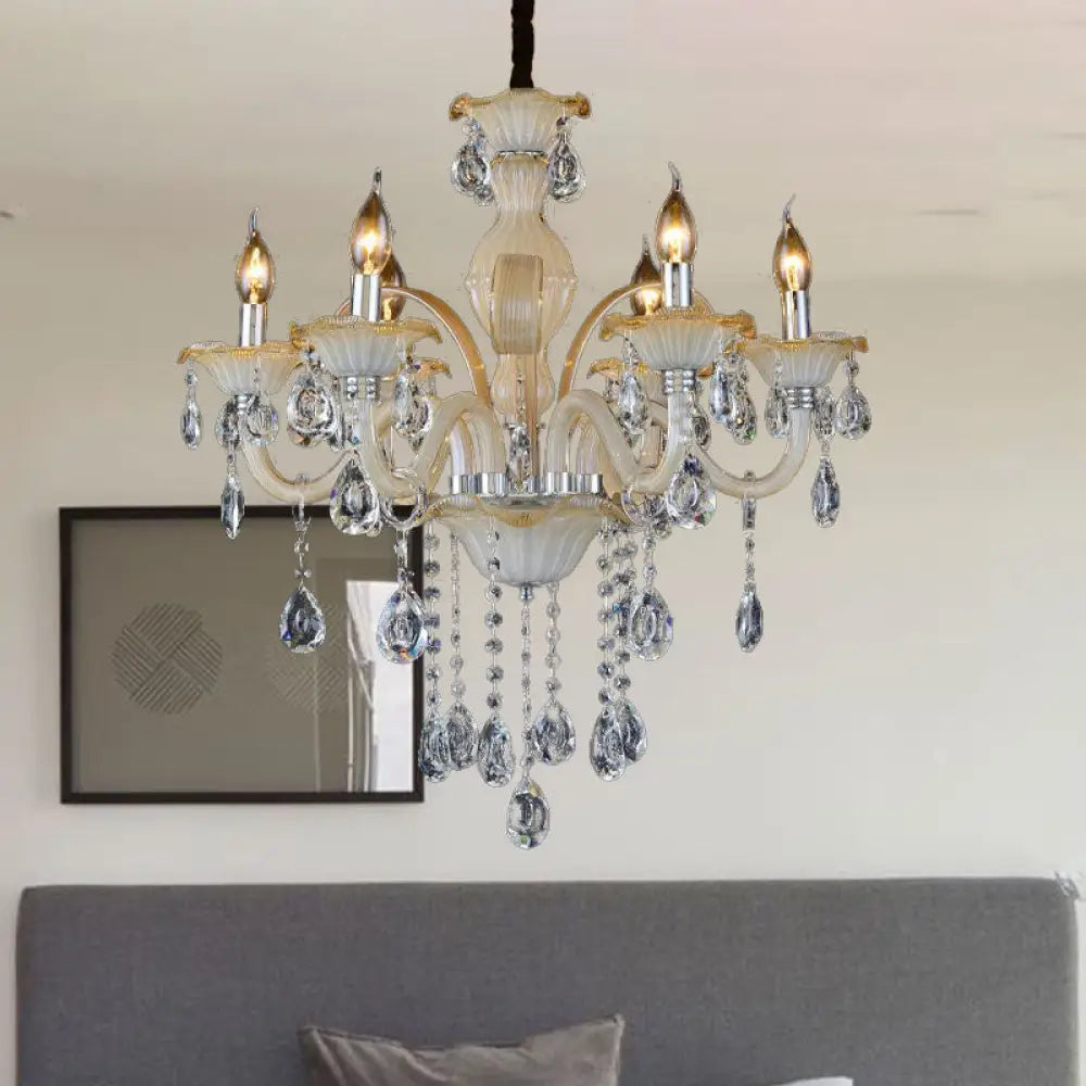 Modern 6/8/18-Light Faceted Crystal Candle Chandelier - Tan Ceiling Lamp For Living Room Multiple