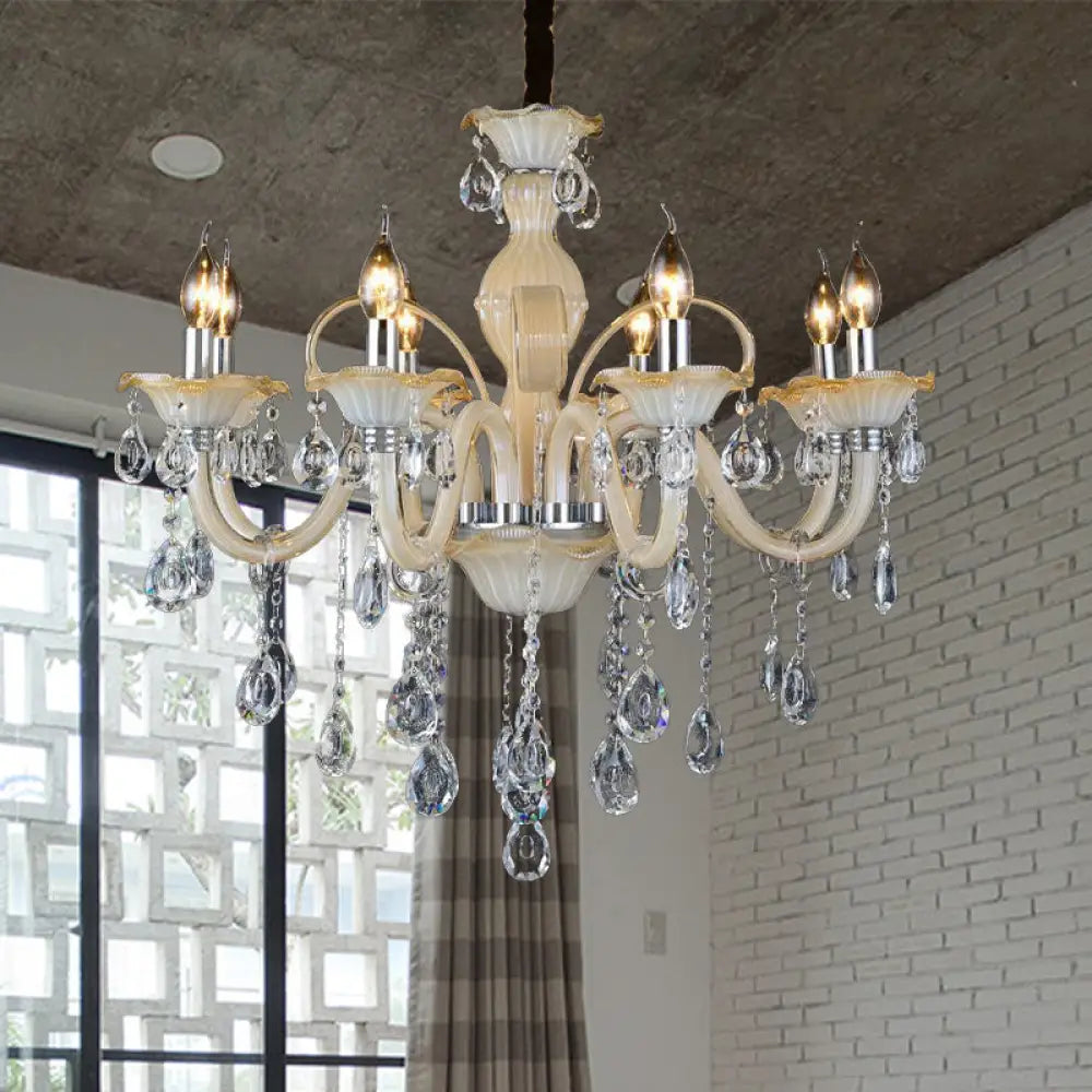 Modern 6/8/18-Light Faceted Crystal Candle Chandelier - Tan Ceiling Lamp For Living Room Multiple