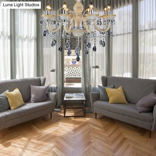 Modern 6/8/18-Light Faceted Crystal Candle Chandelier - Tan Ceiling Lamp For Living Room Multiple