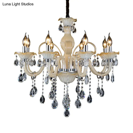 Modern Crystal Candle Chandelier 6/8/18 Light Tan Ceiling Lamp For Living Room 23.5/27.5/37.5 W