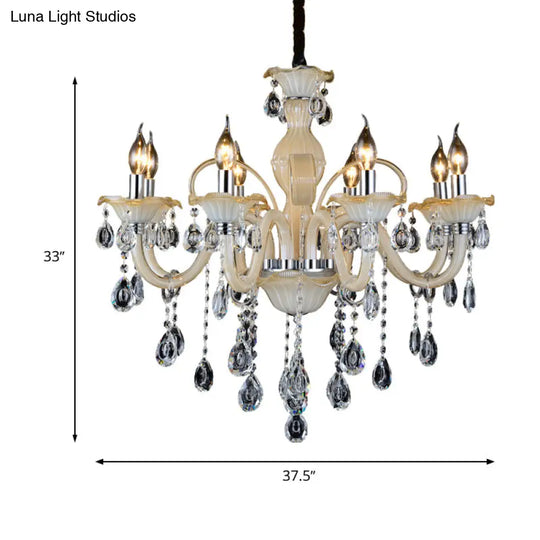 Modern 6/8/18-Light Faceted Crystal Candle Chandelier - Tan Ceiling Lamp For Living Room Multiple