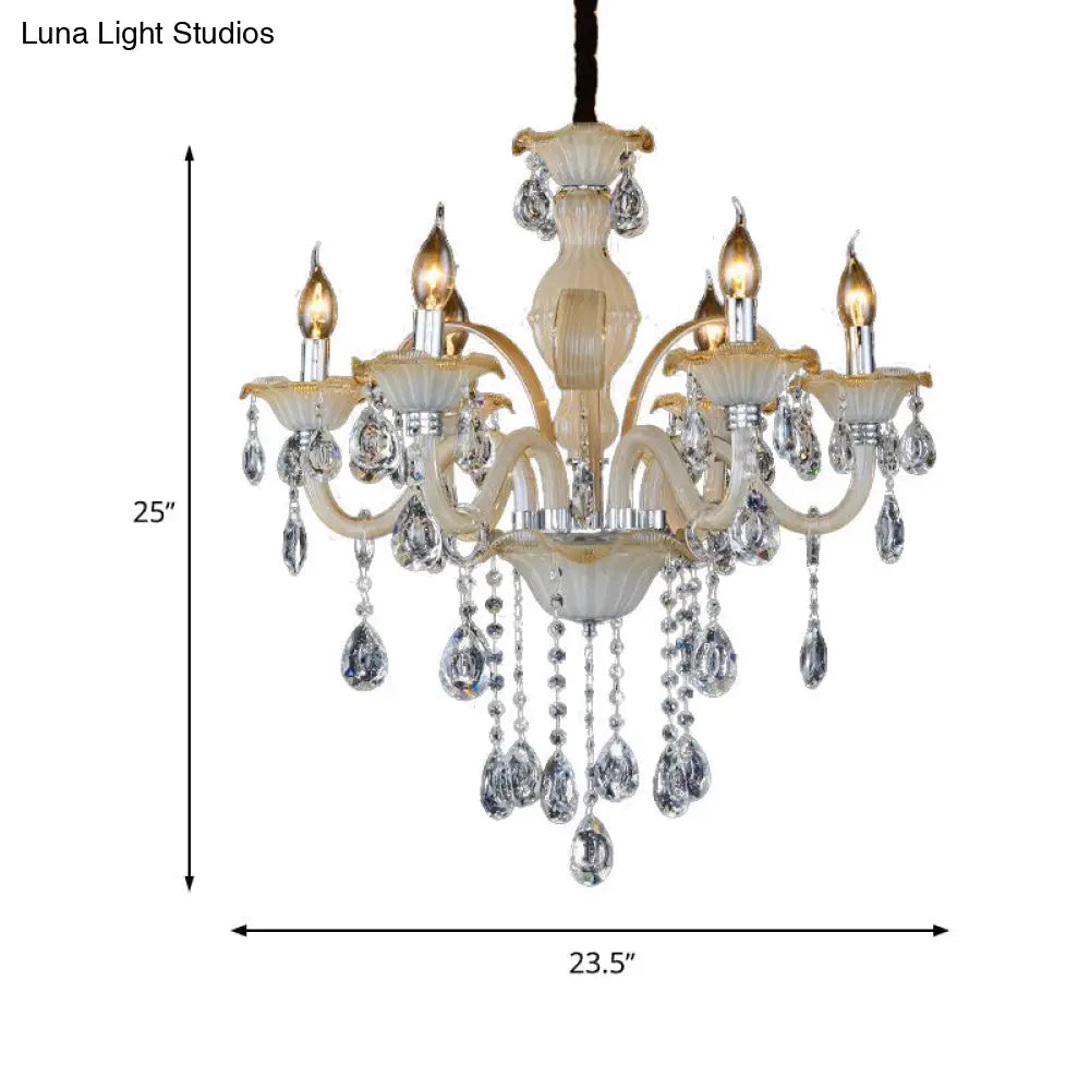 Modern Crystal Candle Chandelier 6/8/18 Light Tan Ceiling Lamp For Living Room 23.5/27.5/37.5 W