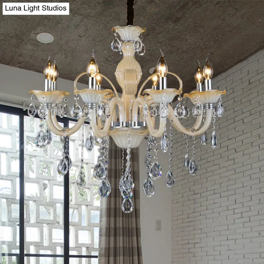 Modern Crystal Candle Chandelier 6/8/18 Light Tan Ceiling Lamp For Living Room 23.5/27.5/37.5 W /