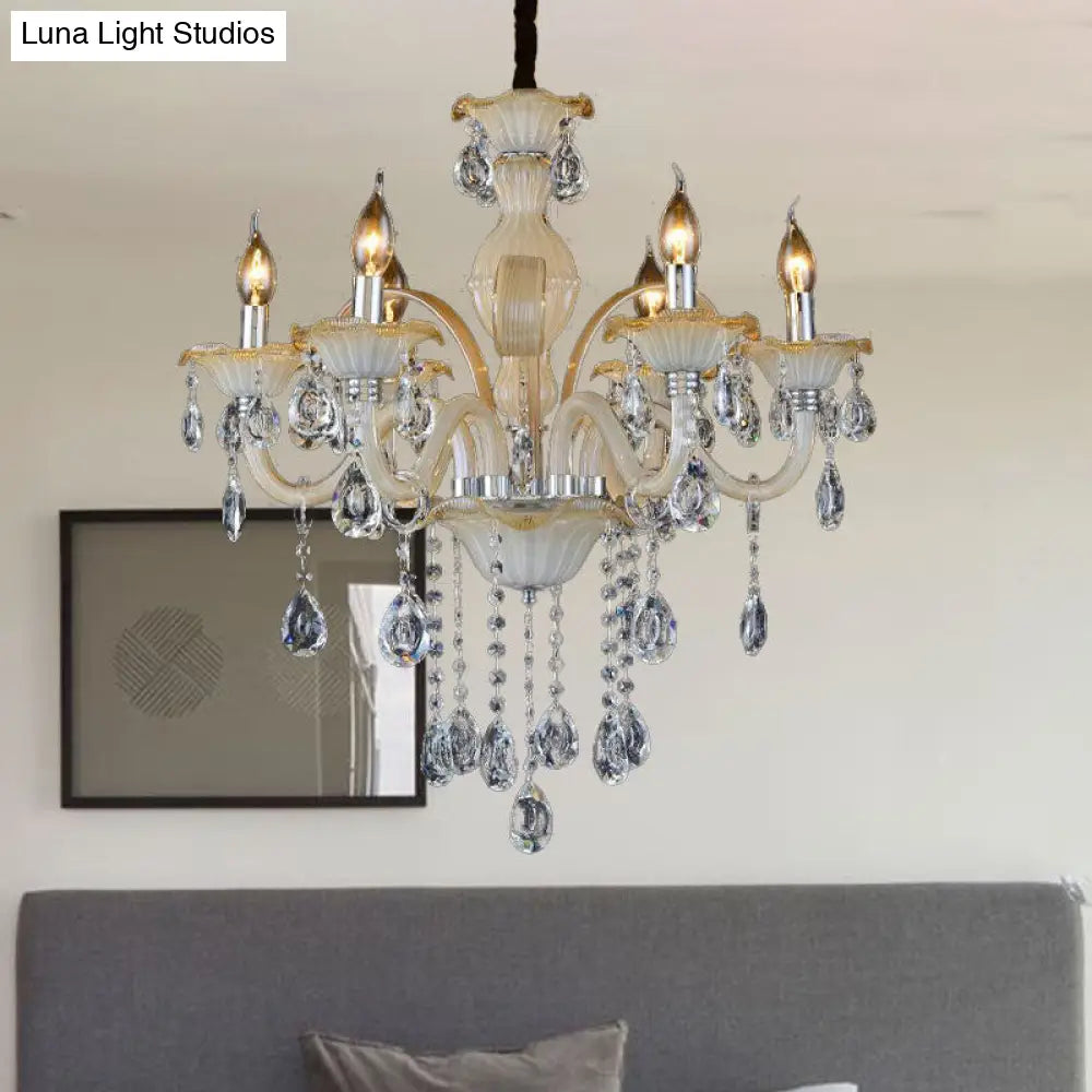 Modern Crystal Candle Chandelier 6/8/18 Light Tan Ceiling Lamp For Living Room 23.5/27.5/37.5 W /