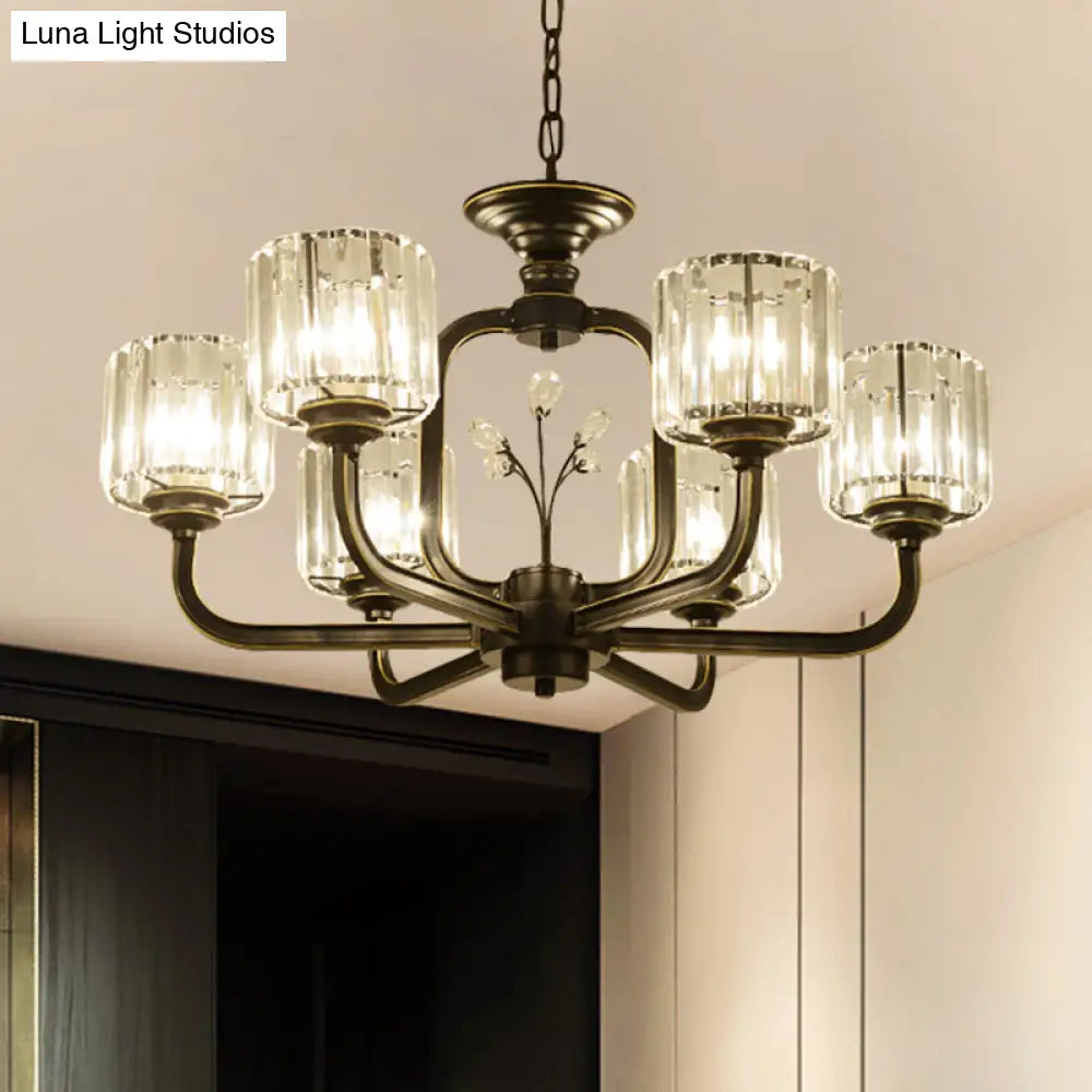 Modern 6/8-Bulb Chandelier In Black/Gold With Crystal Prisms Shade For Living Room Suspension