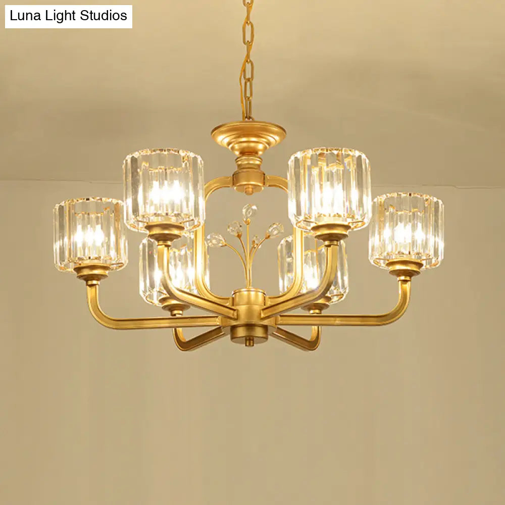 Modern 6/8-Bulb Chandelier In Black/Gold With Crystal Prisms Shade For Living Room Suspension