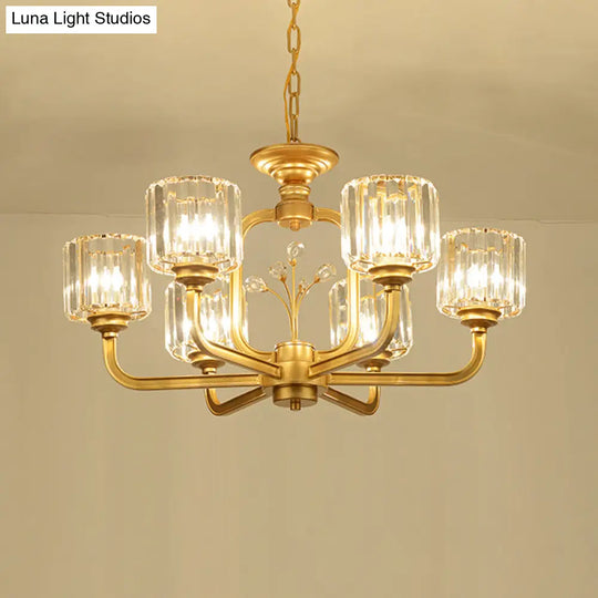 Modern 6/8-Bulb Chandelier In Black/Gold With Crystal Prisms Shade For Living Room Suspension