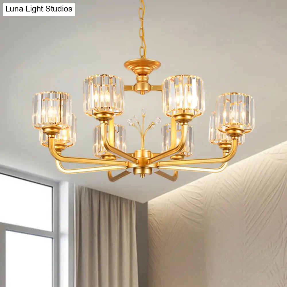 Modern 6/8-Bulb Chandelier In Black/Gold With Crystal Prisms Shade For Living Room Suspension