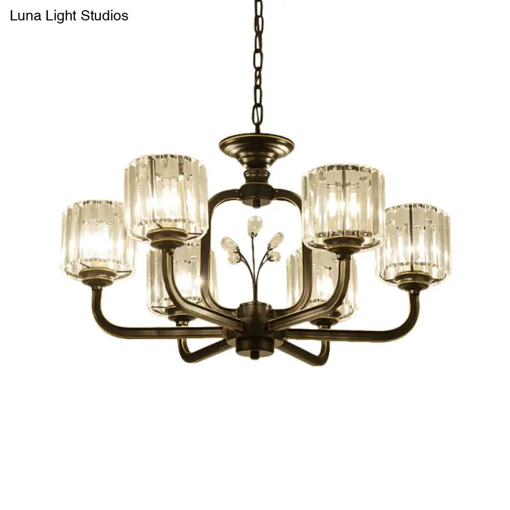 Modern 6/8-Bulb Chandelier In Black/Gold With Crystal Prisms Shade For Living Room Suspension