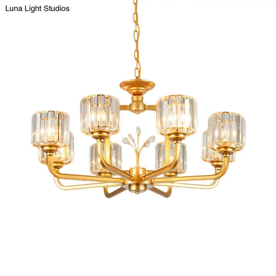 Modern 6/8-Bulb Chandelier In Black/Gold With Crystal Prisms Shade For Living Room Suspension