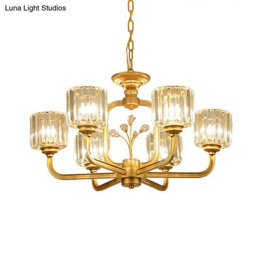 Modern 6/8-Bulb Chandelier In Black/Gold With Crystal Prisms Shade For Living Room Suspension