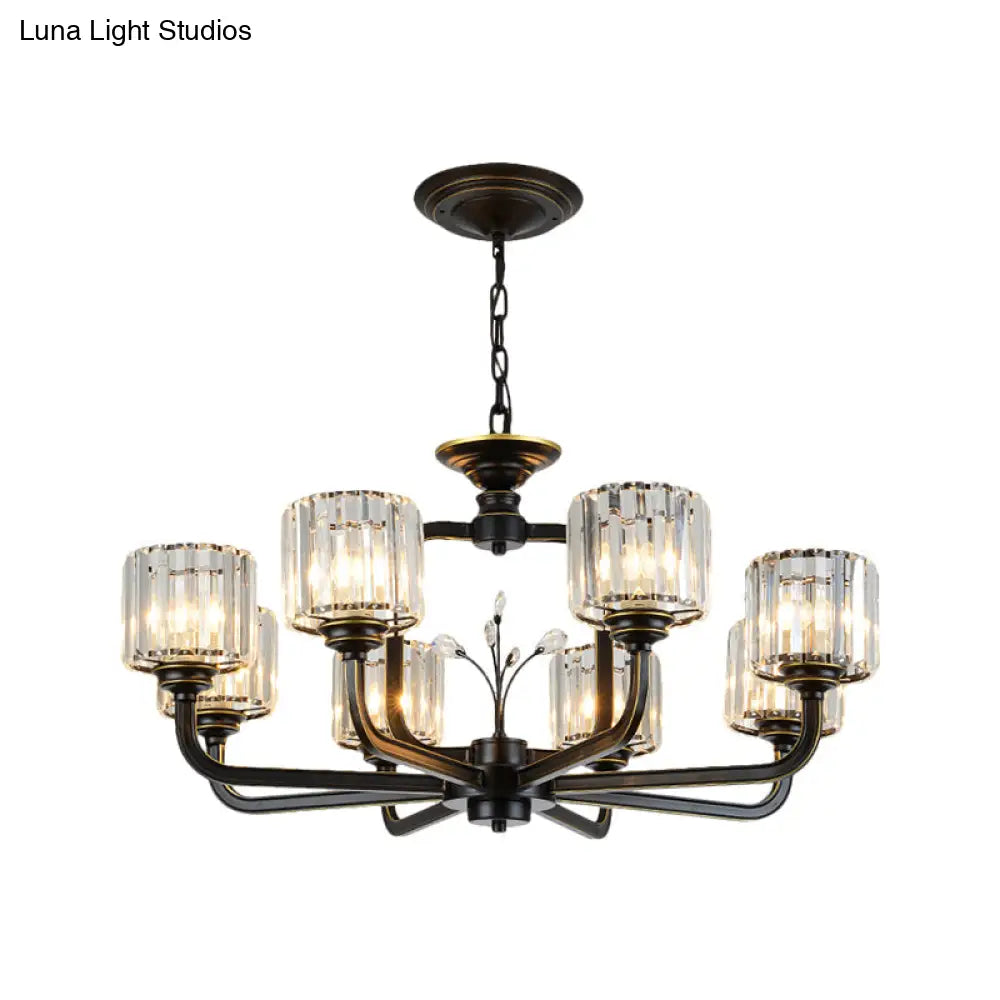 Modern 6/8-Bulb Chandelier In Black/Gold With Crystal Prisms Shade For Living Room Suspension