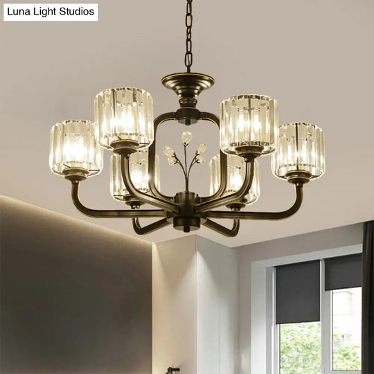 Modern 6/8-Bulb Chandelier In Black/Gold With Crystal Prisms Shade For Living Room Suspension