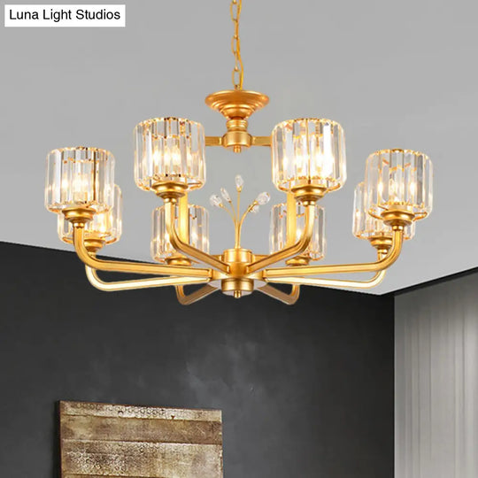 Modern 6/8-Bulb Chandelier In Black/Gold With Crystal Prisms Shade For Living Room Suspension