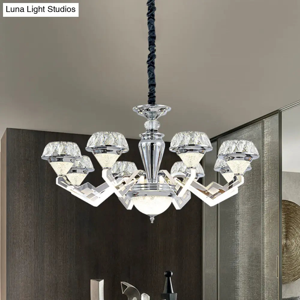 Modern 6/8 Bulb Diamond Chandelier With Crystal Suspension Pendant In Chrome